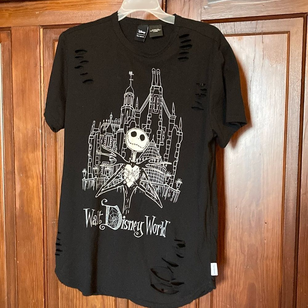 Walt Disney World Oversized Jack Skellington Distressed Black Tee T-Shirt Size S